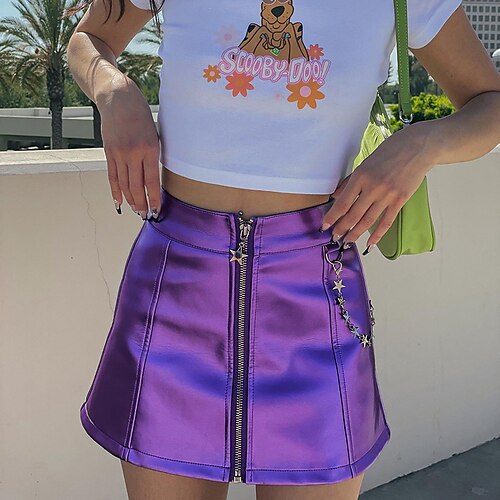 

Women's Streetwear Skirts Carnival Homecoming PU Solid Colored Purple S M L