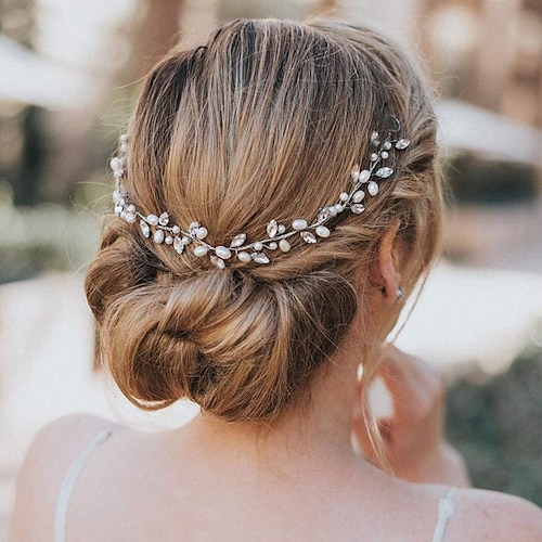 

1pc Women's Girls' Headbands Pearl Bride Wedding Hair Vine Silver Crystal Bridal Hair Piece Rhinestone Bride Hair Accessories for Women and Girls