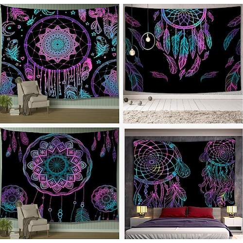 

Black Uv Light Psychedelic Abstract Wall Tapestry Art Decor Blanket Curtain Hanging Home Bedroom Living Room Decoration Polyester Hippie Dreamcatcher