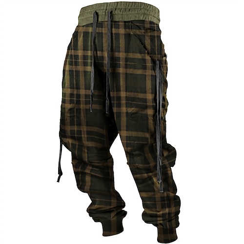 

Men's Sweatpants Joggers Cargo Pants Trousers Drawstring Side Pockets Ribbon Graphic Plaid Comfort Breathable Casual Daily Streetwear Cotton Blend Terry Sports Fashion Black Micro-elastic