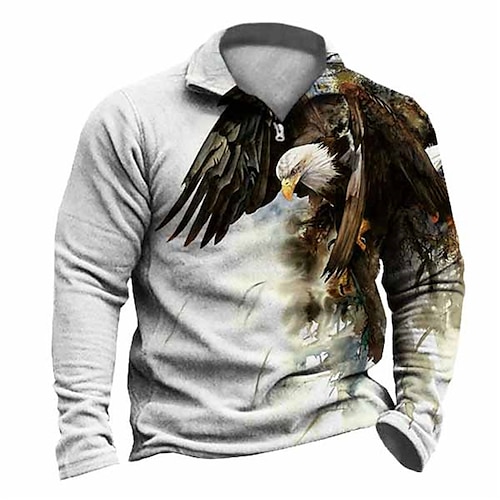 

Men's Unisex Zip Up Sweatshirt Pullover Quarter Zipper Sweatshirt White Half Zip Graphic Prints Eagle Zipper Print Daily Sports 3D Print Designer Casual Big and Tall Spring & Fall Clothing Apparel