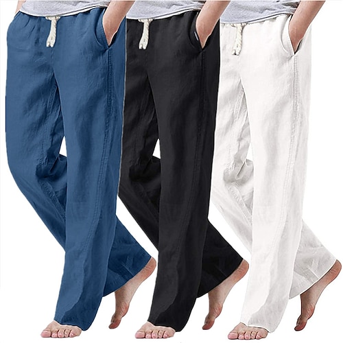 

Men's Casual Drawstring Multiple Pockets Pants Casual Athleisure Inelastic Solid Color Fashion Cotton Linen Comfy Breathable Loose Dark Grey Peacock Blue White Black Army Green M L XL XXL XXXL / Fall