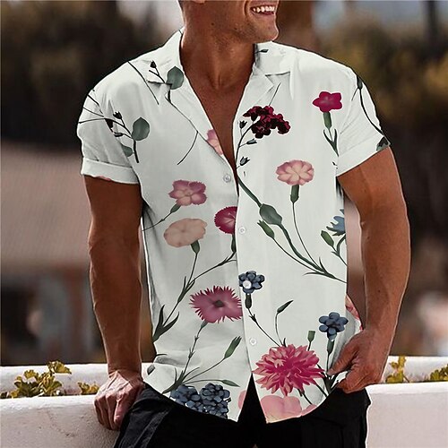 

Men's Shirt 3D Print Floral Turndown Street Casual Button-Down Print Short Sleeve Tops Designer Casual Fashion Breathable Beige / Summer
