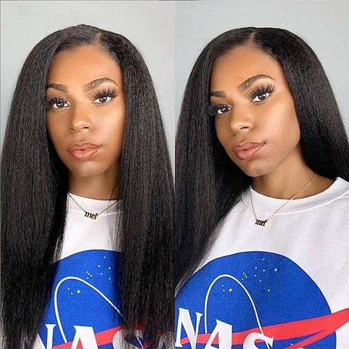 

26 Inch Transparent Kinky Straight Wig 13x6 Lace Front Wig Side Part Free Part Brazilian Hair Lace Front Human Hair Wig For Women Yaki Human Hair Wig Glueless Afro Kinky Hair Lace Wig