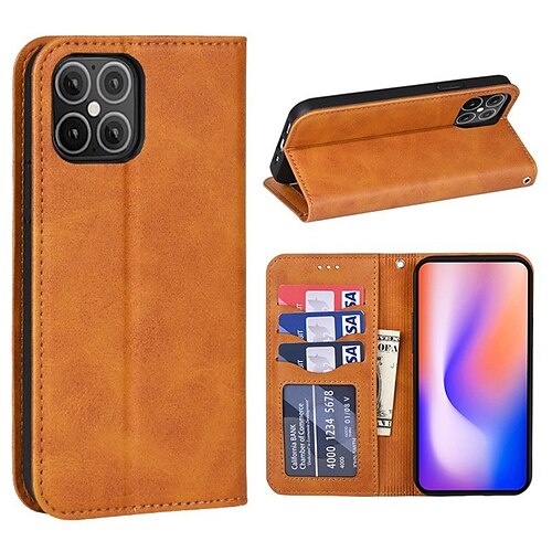 

Phone Case For Apple Wallet Card iPhone 12 iPhone 12 Pro Max iPhone 12 Pro Magnetic Dustproof Four Corners Drop Resistance Solid Colored PU Leather