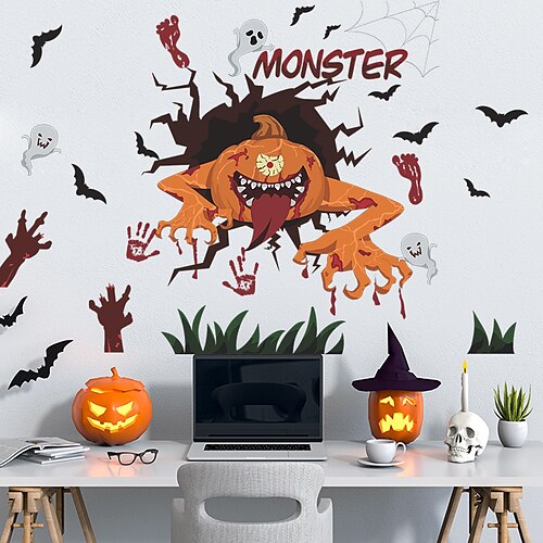 

Halloween Pumpkin Bat Blood Decorations Wall Stickers Decorative Wall Stickers PVC Home Decoration Wall Decal Wall Decoration Glass Window Decoration / Removable Wall Stickers for bedroom living room