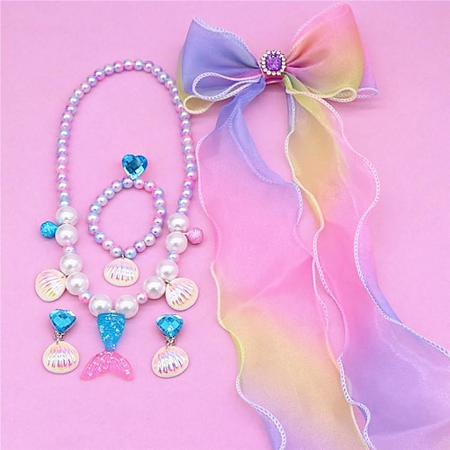 

children's necklace mermaid tail girls pearl necklace bracelet ring earring set girls baby accessories wholesale