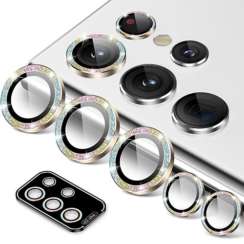 

2 Sets Phone Screen Protector For Samsung S22 Ultra Camera Lens Protector Tempered Glass 9H Hardness Glitter Shine Shock Proof Scratch Proof Phone Accessory