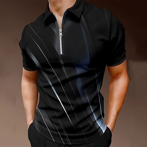 

Men's Collar Polo Shirt Golf Shirt Streamer Turndown Black 3D Print Street Daily Short Sleeve Zipper 3D Clothing Apparel Fashion Casual Comfortable / Beach