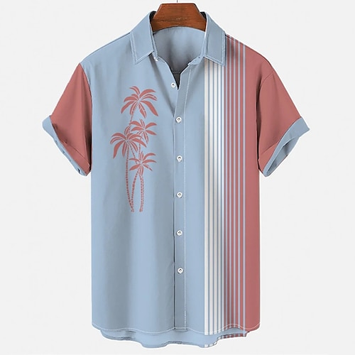 

Homens Camisa Social Camisa Gráfica Coqueiro Listrado Aberto para a Lateral Verde Azul Cáqui Marron Bege Impressão 3D Rua Diário Manga Curta Botão para baixo Imprimir Roupa Moda Designer Casual