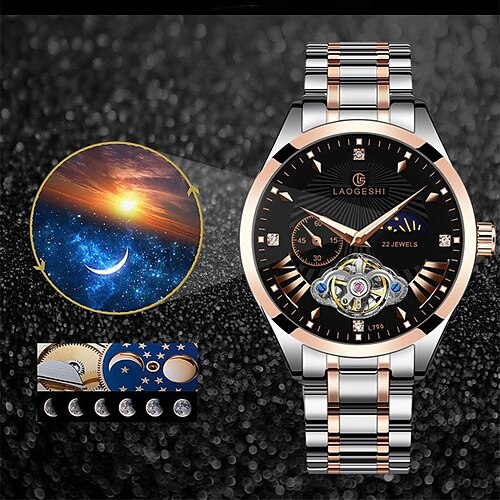

Laogeshi 2163 Men'S Watch Luminous Tourbillon Moon Phase Small Three-Needle Automatic Mechanical Watch Waterproof Trend Watch
