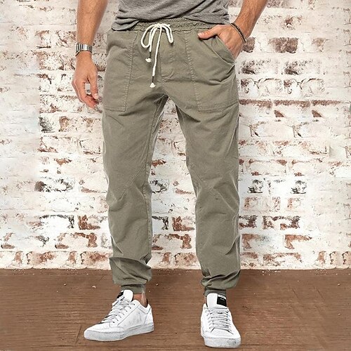 

Men's Joggers Trousers Casual Pants Drawstring Elastic Waist woven Solid Color Full Length Daily Streetwear Basic Casual ArmyGreen khaki