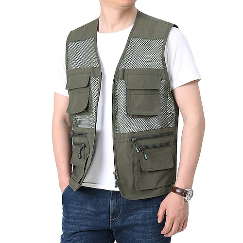 

Men's Fishing Vest Hiking Vest Top Outdoor Breathable Quick Dry Multi Pockets ArmyGreen khaki Red Fishing Climbing Camping / Hiking / Caving