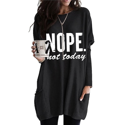 

Women's Shift Dress Short Mini Dress Black Blue Gray Long Sleeve Letter Pocket Print Fall Spring Crew Neck Casual Vacation 2022 S M L XL XXL 3XL