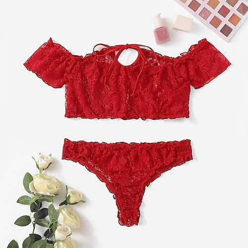

Women's Christmas Lingeries Gift Ladies Sexy Lace Perspective Temptation Three-point Sexy Fun Suit