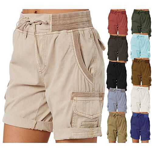 

Women's Hiking Cargo Shorts Hiking Shorts Summer Outdoor Ripstop Breathable Quick Dry Lightweight Drawstring Elastic Waist Shorts Bottoms Light Blue Dark Khaki grey blue turmeric Green Camping