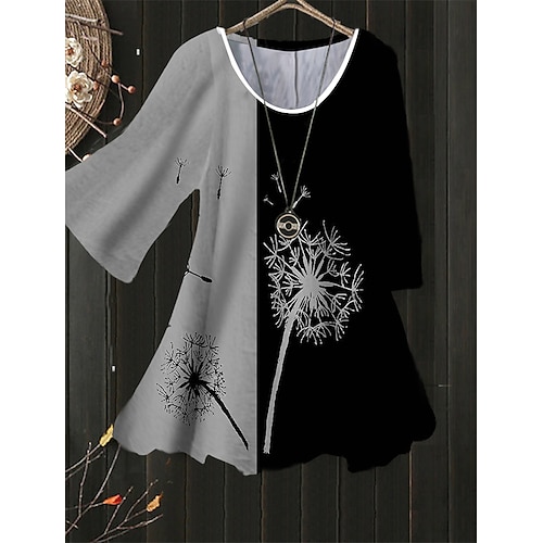 

Women's Plus Size Tops Blouse Shirt Floral Print 3/4 Length Sleeve Crewneck Streetwear Daily Holiday Polyester Spring Summer White Blue