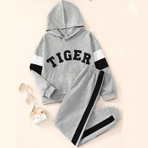 

Kids Boys Hoodie Pants HoodieSet Clothing Set 2 Pieces Long Sleeve Gray Stripe Letter Print Street Sports Vacation Fashion Comfort Cool Daily 3-12 Years