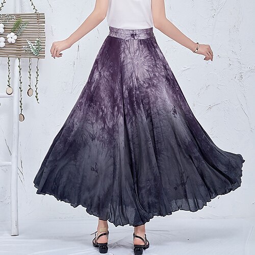 

Women's Fashion Swing Skirts Performance Weekend Tie Dye Tulle Dark Gray Navy Blue One-Size / Maxi / Loose / Print