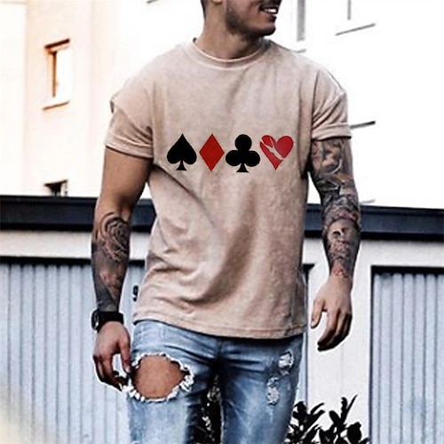

Men's T shirt Tee 3D Print Graphic Prints Poker Crew Neck Street Casual 3D Print Short Sleeve Tops Fashion Breathable Comfortable Big and Tall Khaki / Summer / Spring / Summer