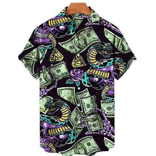 

Men's Shirt 3D Print Snake Turndown Street Casual Button-Down Print Short Sleeves Tops Casual Fashion Breathable Green / Summer / Spring / Summer