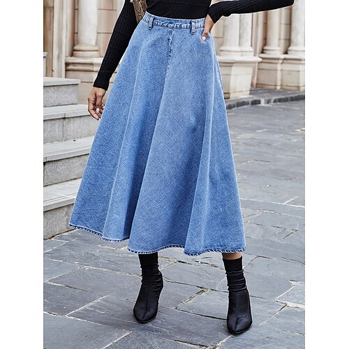 

Women's Basic Essential Swing Skirts Daily Denim Solid Colored Blue XS S M