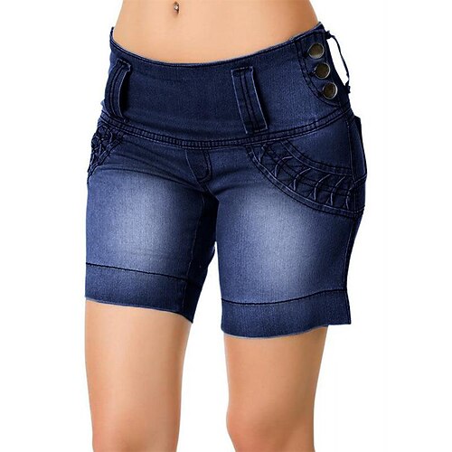 

Women's Shorts Faux Linen Light Blue Blue Dark Blue Mid Waist Casual Casual Daily Work Micro-elastic Plain S M L XL XXL