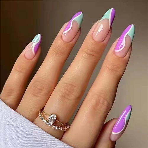 

24pcs Fake Nails Color Matching Ripple Nail Stickers Manicure Patches Wearable Nails Removable Fake Nails Nail Popular