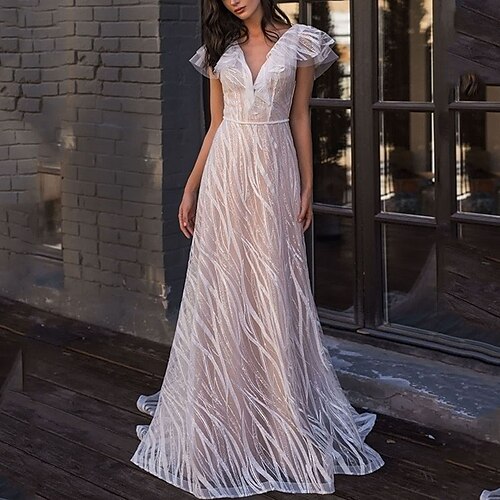 

Women's A Line Dress Maxi long Dress White Short Sleeve Pure Color Jacquard Spring Summer V Neck Elegant Fashion 2022 S M L XL XXL / Party Dress