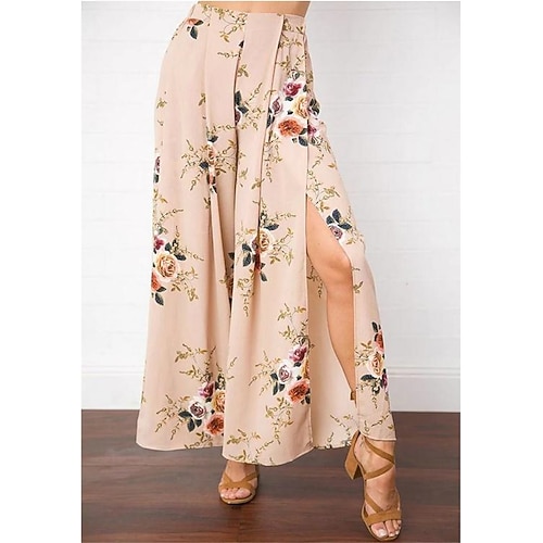 

Women's Skirt Midi Polyester Brown White Skirts Spring & Summer Sequins Lace Sparkle Tulle Without Lining Sexy Weekend S M L / Plus Size / Slim