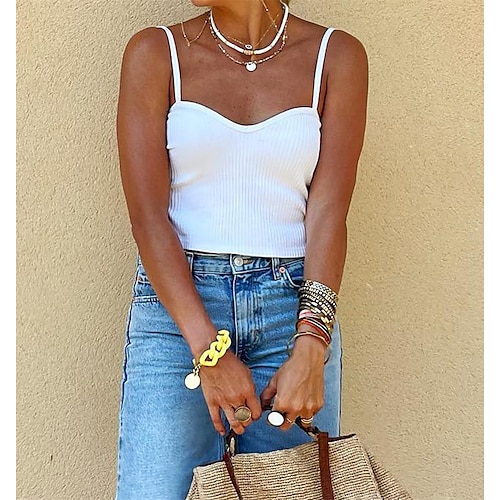 

Women's Tank Top Plain Holiday Weekend Tank Top Camis Sleeveless V Neck Casual Streetwear White S