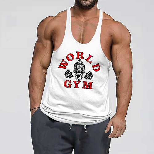 

Men's Workout Tank Top Running Tank Top Sleeveless Top Athletic Athleisure Breathable Quick Dry Soft Fitness Gym Workout Running Sportswear Activewear Graphic White
