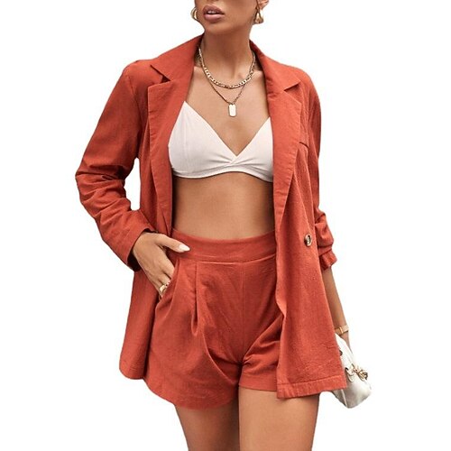 

2022 independent station spring and summer style european and american street hipster cotton and linen suit collar shorts double breasted suit