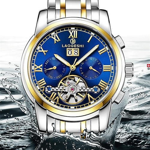 

Swiss Genuine Laogeshi 6006a Men'S Steel Belt Luminous Tourbillon Mechanical Watch Calendar Automatic Mechanical Watch