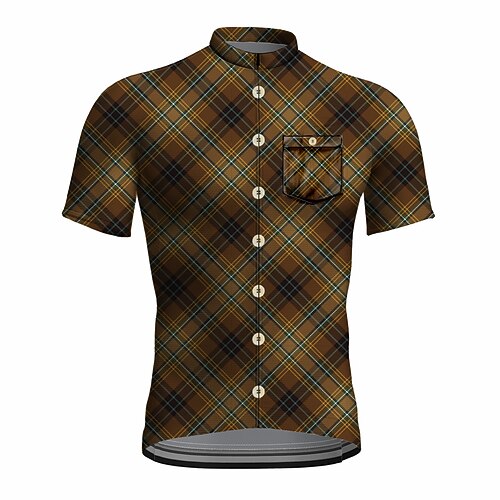 

21Grams Men's Cycling Jersey Short Sleeve Bike Top with 3 Rear Pockets Mountain Bike MTB Road Bike Cycling Breathable Quick Dry Moisture Wicking Reflective Strips Brown Plaid Checkered Polyester