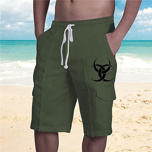 

Men's Shorts Beach Shorts Drawstring Elastic Waist Multiple Pockets Graphic Breathable Soft Short Casual Daily Holiday Streetwear Designer ArmyGreen Blue Micro-elastic