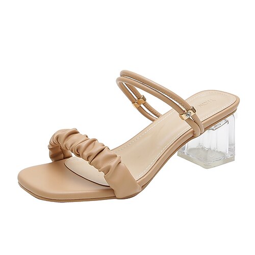 

Women's Sandals Chunky Heel Open Toe Elegant Sweet Daily Office Faux Leather Loafer Spring Summer Solid Colored Almond Brown