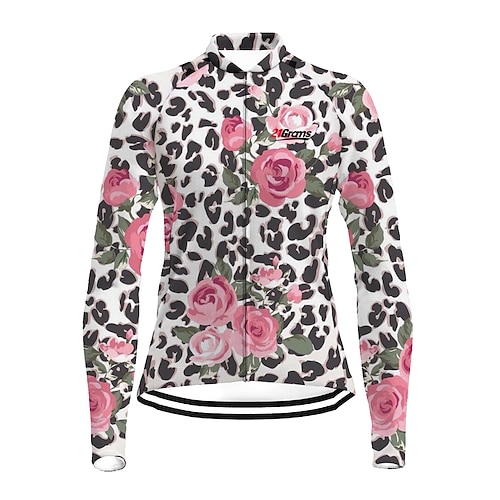 

21Grams Women's Cycling Jersey Long Sleeve Bike Top with 3 Rear Pockets Mountain Bike MTB Road Bike Cycling Breathable Quick Dry Moisture Wicking Rosy Pink Leopard Floral Botanical Spandex Polyester