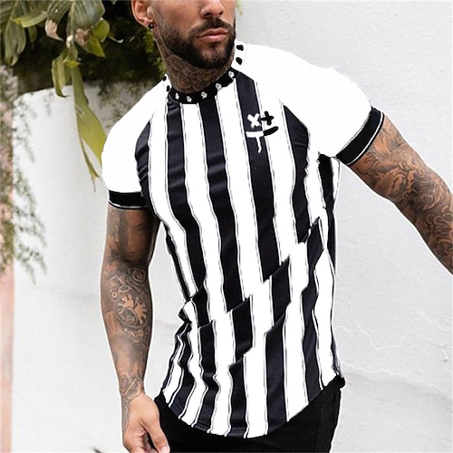 

Men's T shirt Tee Striped Graphic Patterned Color Block Crew Neck Street Daily Patchwork Short Sleeve Tops Designer Casual Fashion Comfortable BlackWhite / Summer