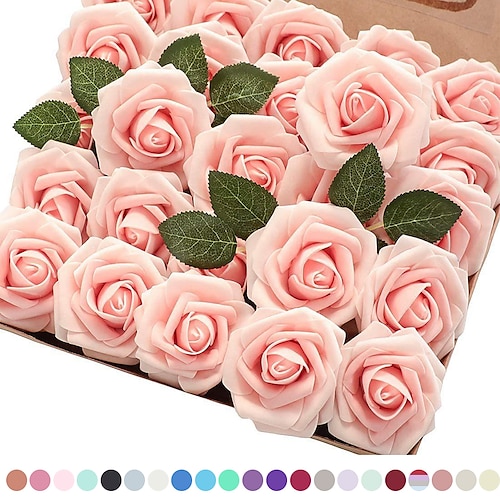 

gift box foam pe rose fake flower with rod 25 wedding decoration flowers valentine's day gift