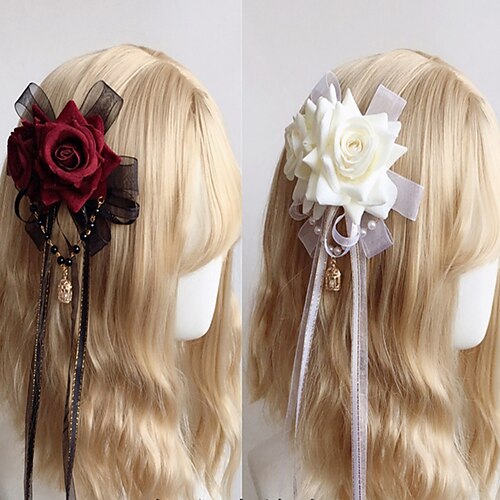 

Lolita Lolita Gothic Wedding Kc Hair Trim Clip Lace Rose Bow Halloween Hair Accessories