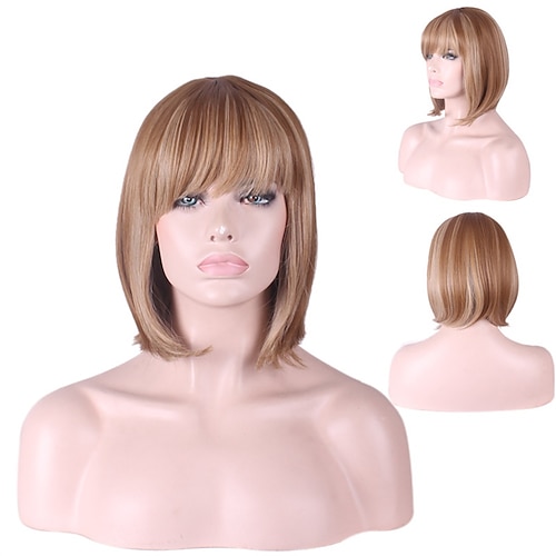 

Synthetic Wig Straight With Bangs Machine Made Wig Medium Length A1 Synthetic Hair Women's Soft Classic Easy to Carry Blonde Brown Mixed Color / Daily Wear / Party / Evening