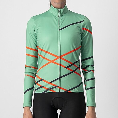 

21Grams Women's Cycling Jersey Long Sleeve Bike Jersey Top with 3 Rear Pockets Mountain Bike MTB Road Bike Cycling Breathable Quick Dry Moisture Wicking Green Stripes Spandex Polyester Sports