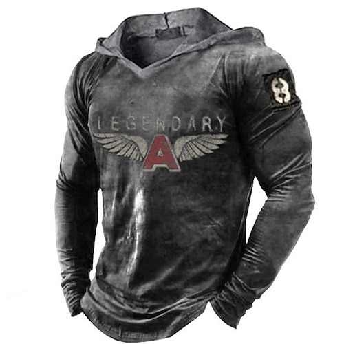 

Men's Unisex T shirt Tee 3D Print Graphic Prints Letter Hooded Daily Holiday Print Long Sleeve Tops Designer Casual Big and Tall Black Gray