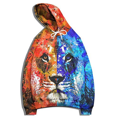 

Men's Pullover Hoodie Sweatshirt Graphic Patterned Lion Print Hooded Daily Sports Streetwear 3D Print Casual Big and Tall Hoodies Sweatshirts Long Sleeve Red / Spring / Summer