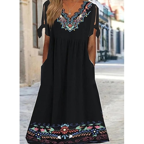 

Women's A Line Dress Midi Dress Black Short Sleeve Print Print Spring Summer V Neck Stylish Casual 2022 S M L XL XXL 3XL