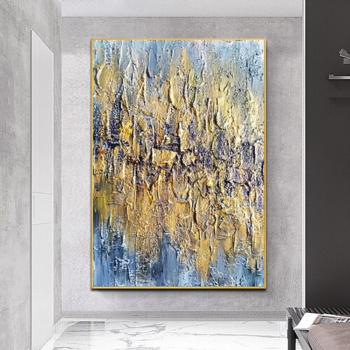 

Handmade Hand Painted Oil Painting Wall Art Blue Gold Landscape Decoration Home Decoration Decor Canvas Paintingfor Living Room Ready to Hang