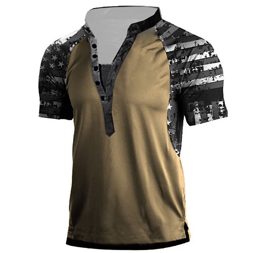 

Men's Henley Shirt Tee T shirt Tee 3D Print Graphic Patterned National Flag Plus Size Stand Collar Daily Sports Button-Down Print Short Sleeve Tops Designer Basic Casual Big and Tall Black Blue Brown