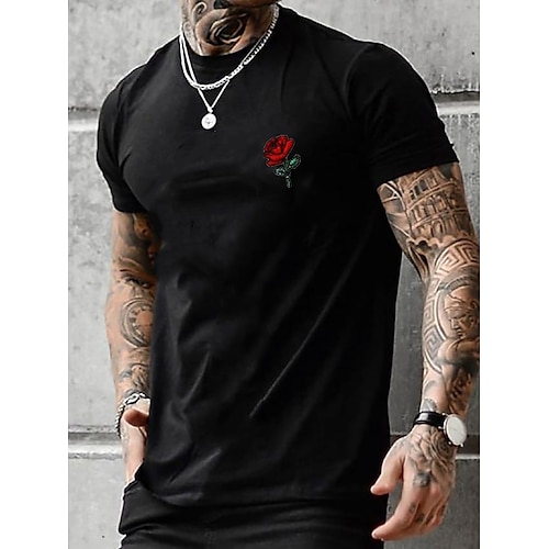 

Men's T shirt Tee Rose Plain Crew Neck Outdoor Casual Short Sleeve Clothing Apparel Casual