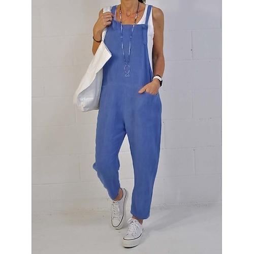 

Dame Bukser Jumpsuit Sparkedrakter Blå Rosa Grå Medium Midje Mote Avslappet Helg Sidelommer Mikroelastisk Full lengde Komfort عادي S M L XL XXL